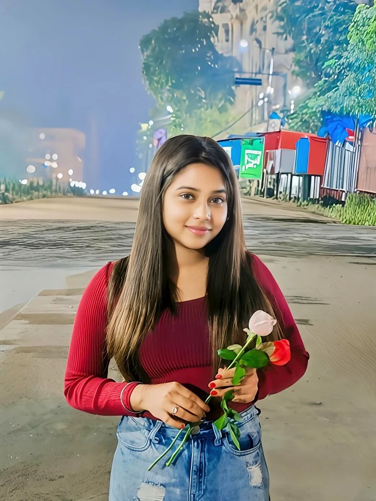 Chubby Escort in Kolkata Ishita posing in a royal blue embroidered outfit against a colorful backdrop